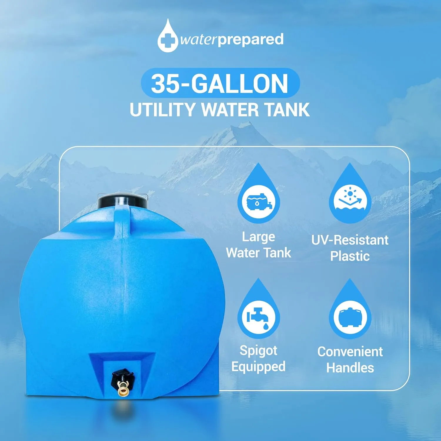 Portable Water Tank, Plastic Handle & Hose Spigot, 35 Gallon, Blue - Heavy-Duty Beverage and Hydration Dispenser for Outdoor and Camping Trip