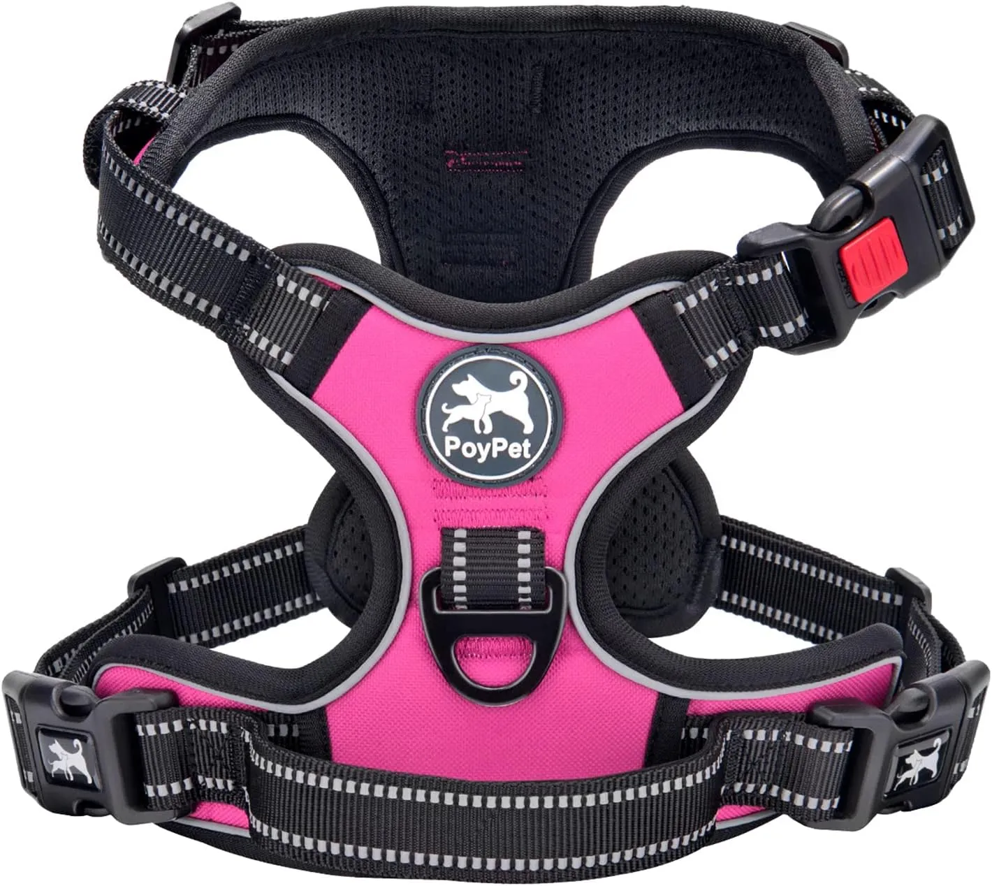 PoyPet No Pull Dog Harness, No Choke Front Lead Dog Reflective Harness, Adjustable Soft Padded Pet Vest with Easy Control Handle for Small to Large Dogs(Pink,S)