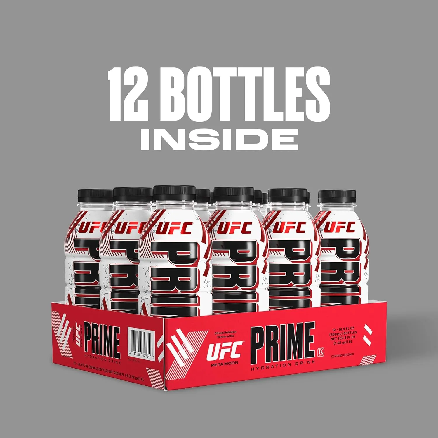 PRIME Hydration UFC, Sports Drinks, Electrolyte Enhanced for Ultimate Hydration, 250mg BCAAs, B Vitamins, Antioxidants, Low Sugar, 16.9 Fl Oz, 12 Pack