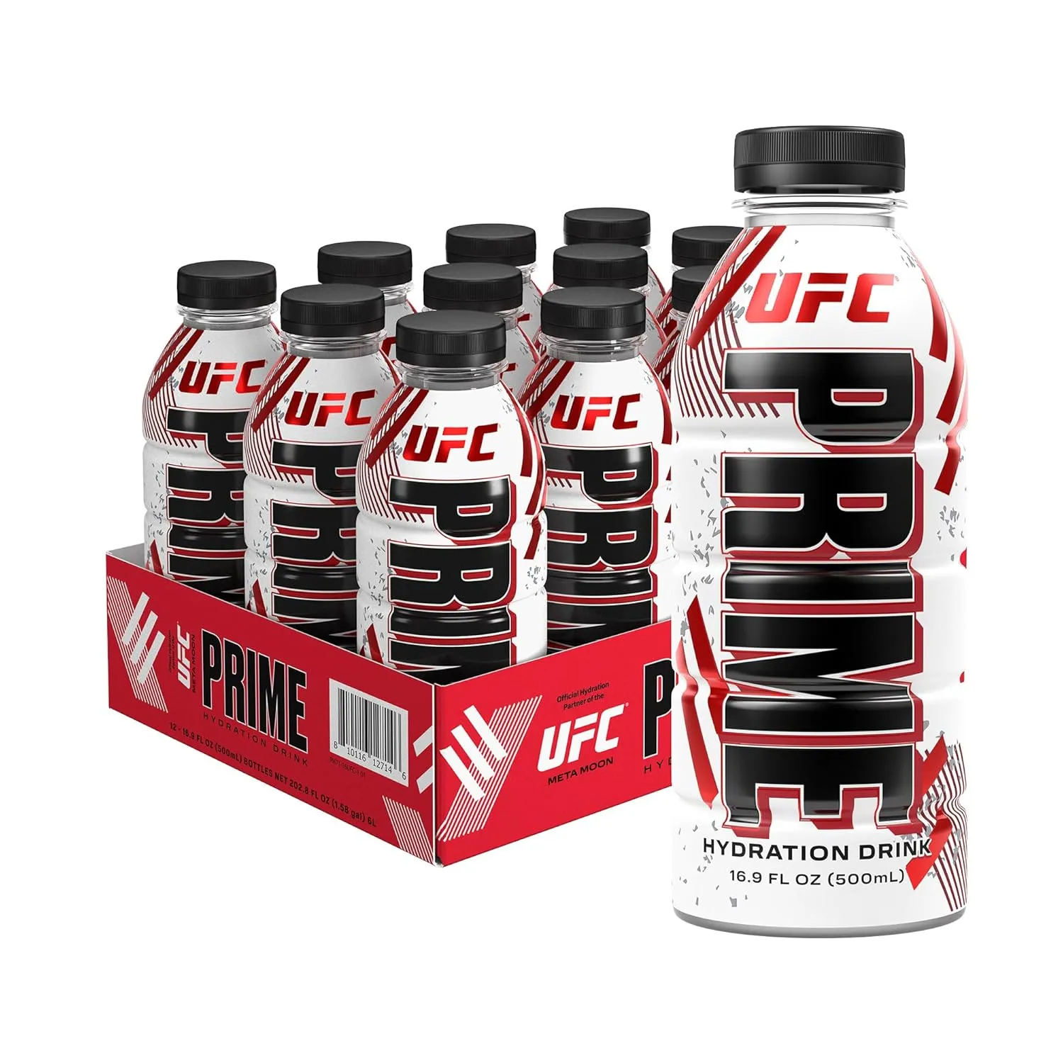 PRIME Hydration UFC, Sports Drinks, Electrolyte Enhanced for Ultimate Hydration, 250mg BCAAs, B Vitamins, Antioxidants, Low Sugar, 16.9 Fl Oz, 12 Pack