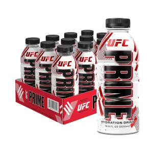 PRIME Hydration UFC, Sports Drinks, Electrolyte Enhanced for Ultimate Hydration, 250mg BCAAs, B Vitamins, Antioxidants, Low Sugar, 16.9 Fl Oz, 12 Pack