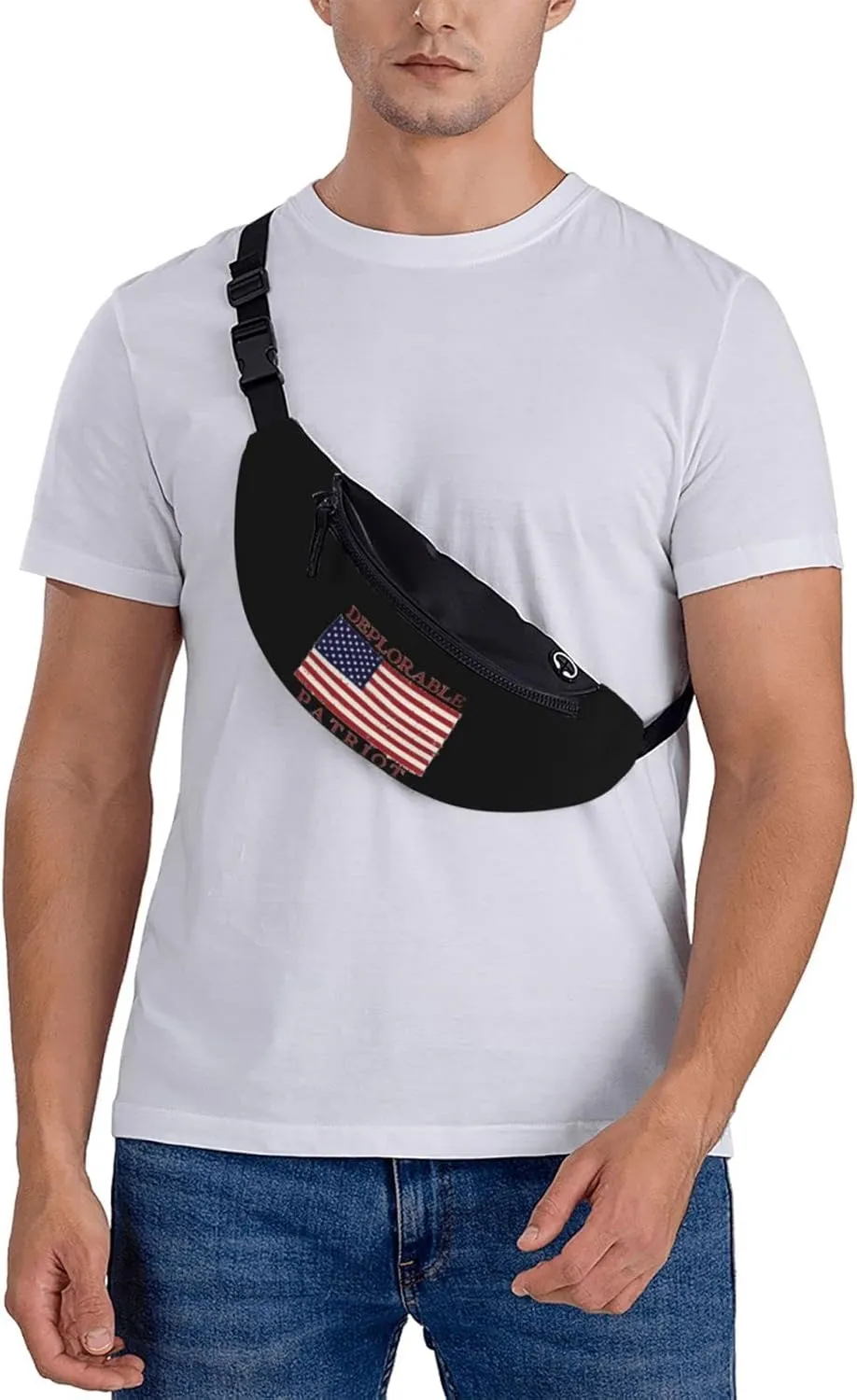 Proud Deplorable Patriot American Flag Unisex Adjustable Waist Bag Outdoor Sports Running Waist Bag Business Travel Phone Bag