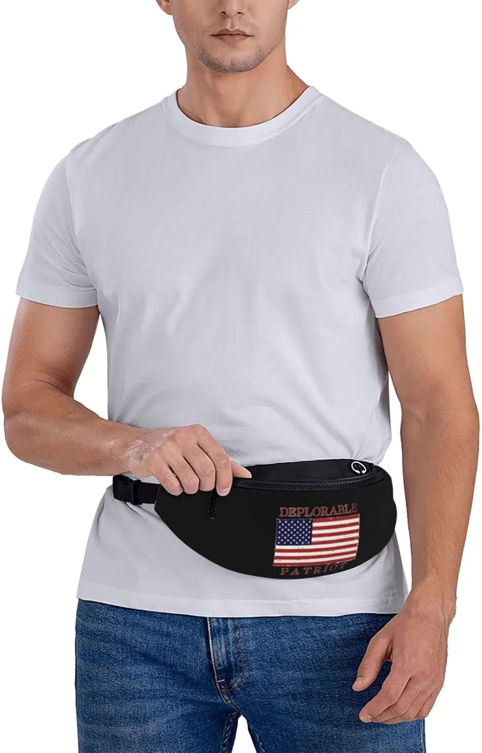 Proud Deplorable Patriot American Flag Unisex Adjustable Waist Bag Outdoor Sports Running Waist Bag Business Travel Phone Bag