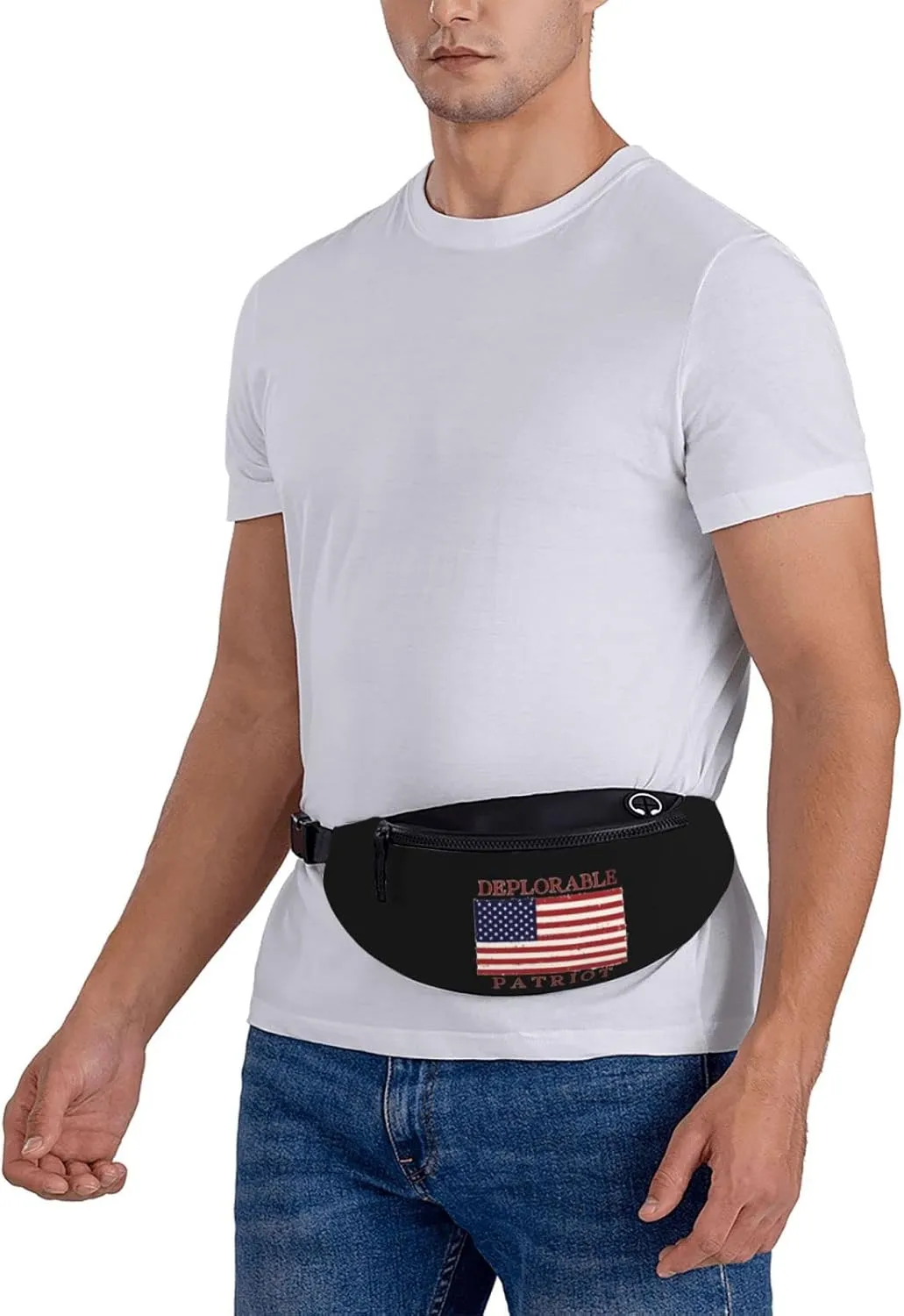 Proud Deplorable Patriot American Flag Unisex Adjustable Waist Bag Outdoor Sports Running Waist Bag Business Travel Phone Bag
