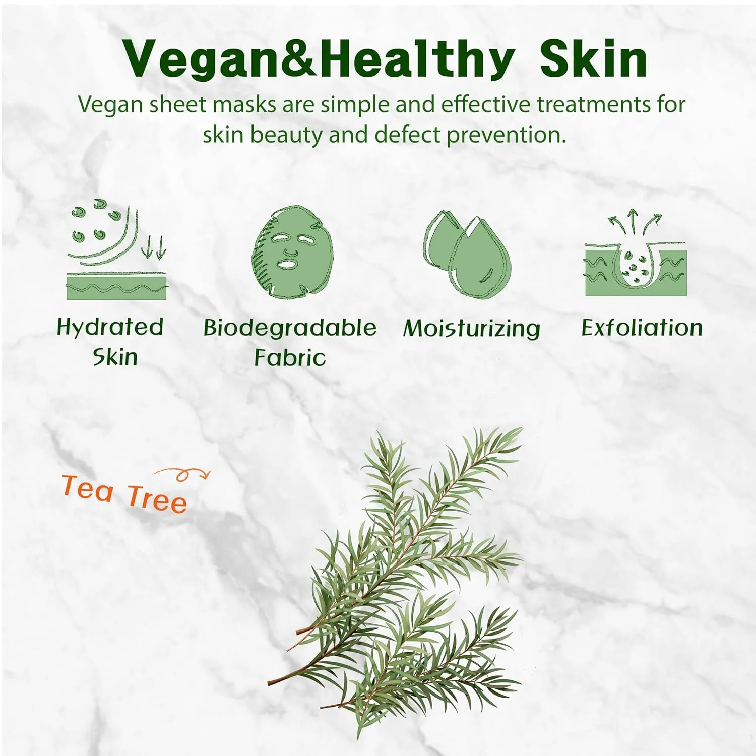 Purederm Vegan Tea Tree Sheet Masks (12 Packs) – Facial Sheet Mask for Calming & Trouble Reducing Treatment
