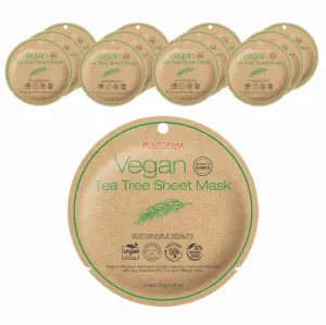 Purederm Vegan Tea Tree Sheet Masks (12 Packs) – Facial Sheet Mask for Calming & Trouble Reducing Treatment