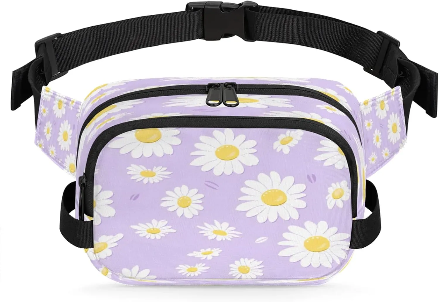 Purple Daisy Waterproof Unisex Square Fanny Pack, Adjustable Waist Bag with Pockets, Sturdy Lightweight Crossbody Bag for Travel, Running, Hiking (9x6.1x2.5 Inches)