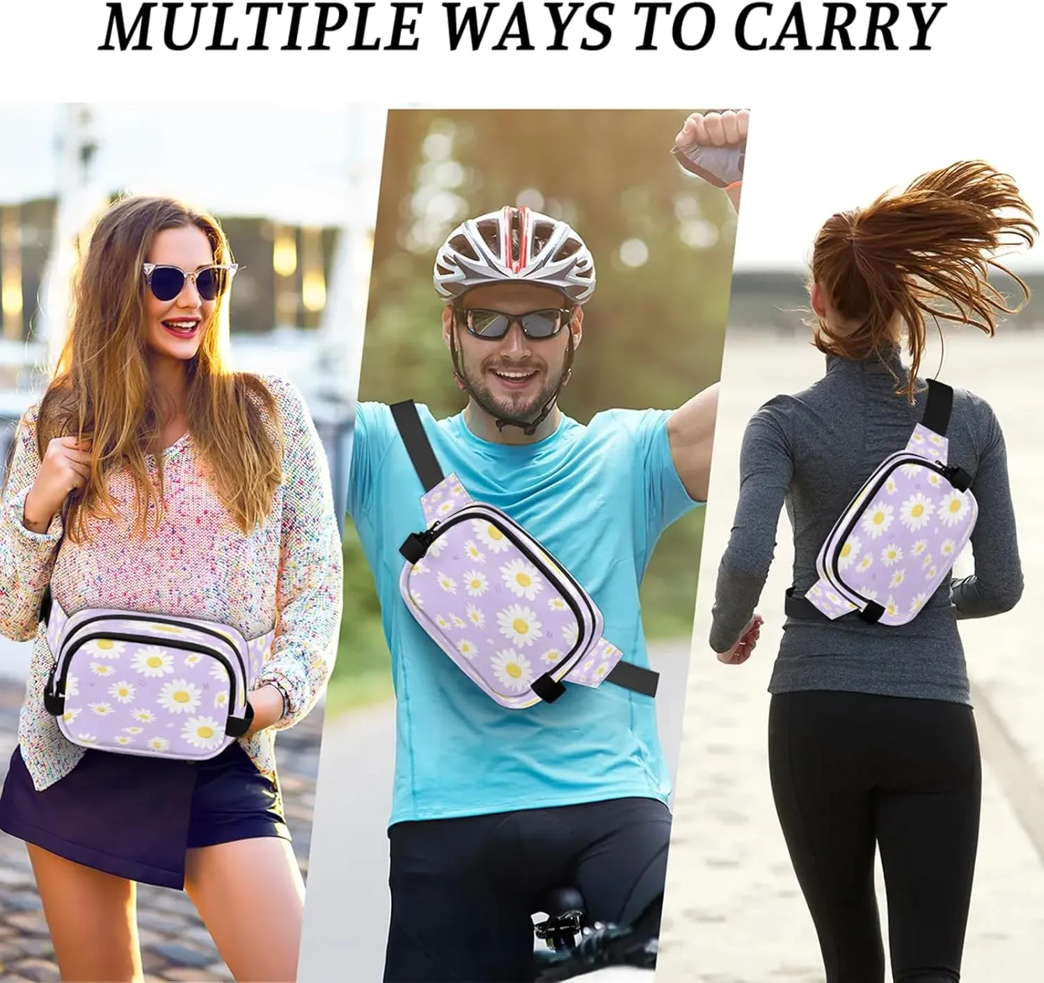 Purple Daisy Waterproof Unisex Square Fanny Pack, Adjustable Waist Bag with Pockets, Sturdy Lightweight Crossbody Bag for Travel, Running, Hiking (9x6.1x2.5 Inches)