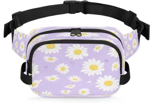 Purple Daisy Waterproof Unisex Square Fanny Pack, Adjustable Waist Bag with Pockets, Sturdy Lightweight Crossbody Bag for Travel, Running, Hiking (9x6.1x2.5 Inches)