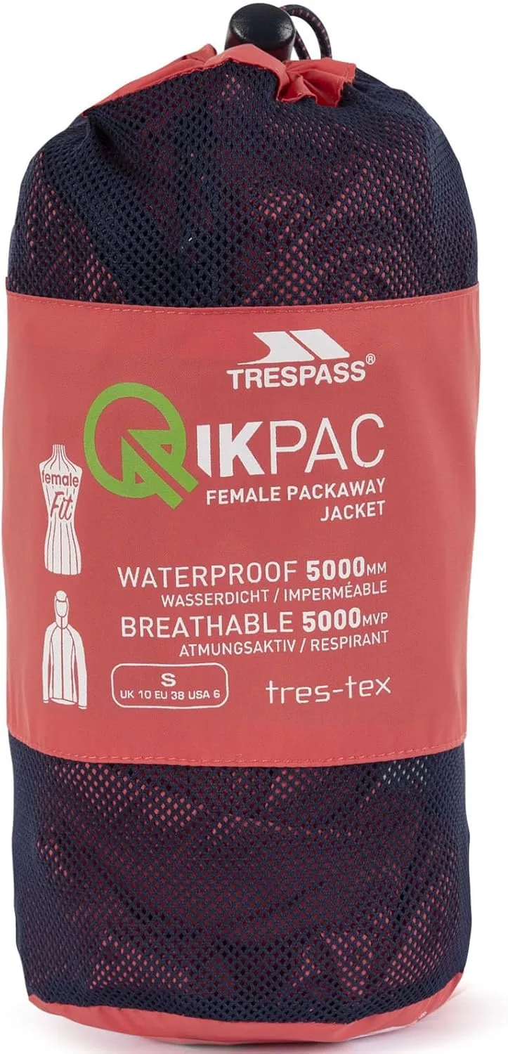 Qikpac Womens Packaway Waterproof Jacket Lightweight Hooded Raincoat