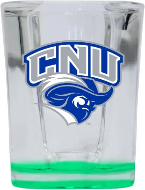 R and R Imports Christopher Newport Captains 2 Ounce Shot Glass Square Green Base Officially Licensed Collegiate Product 4-Pack