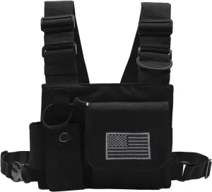 Radio Chest Harness Chest Front Single Pack Pouch Holster Vest Rig for Motorola Midland Kenwood Baofeng Retevis Walkie Talkie with Reflective Strips Shoulder