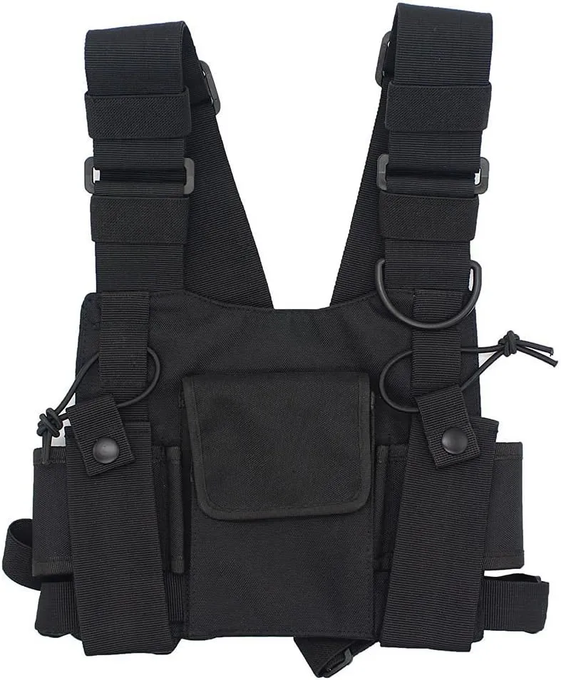 Radio Chest Harness Rig Bag Pocket Pack Holster Vest for Two Way Radio (Rescue Essentials) (Black)