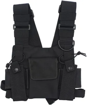 Radio Chest Harness Rig Bag Pocket Pack Holster Vest for Two Way Radio (Rescue Essentials) (Black)