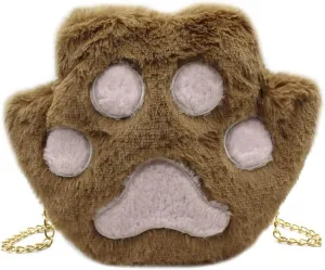 RARITYUS Cute Cat Paw Shape Shoulder Bag Purse Fluffy Plush Crossbody Handbag Clutch with Chain Strap for Women Girls