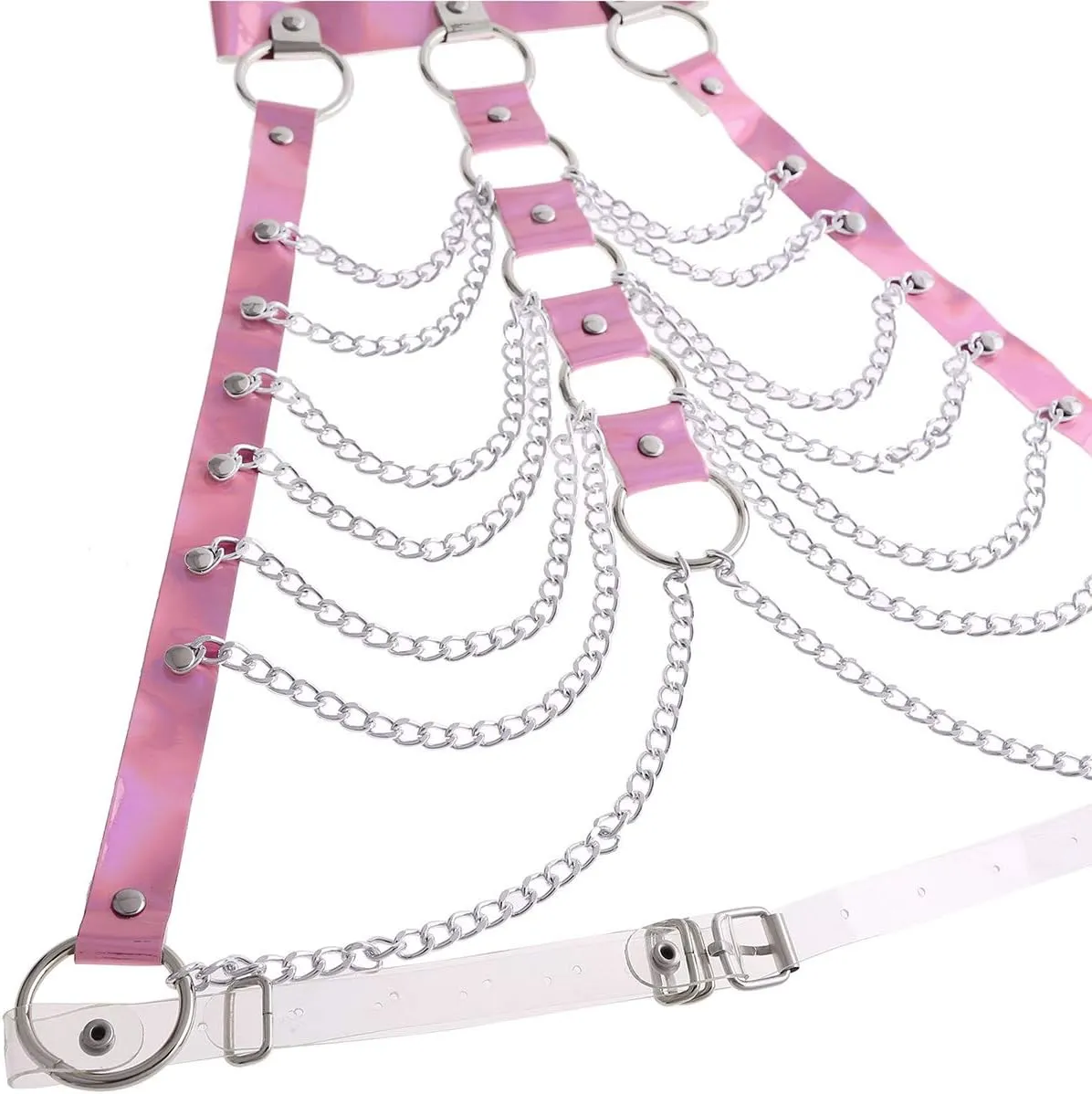 Rave Hologram Body Chest Harness Cage Bra Choker Chain Belts Body Costume with Pasties for Music Festival Roleplay Clubwear
