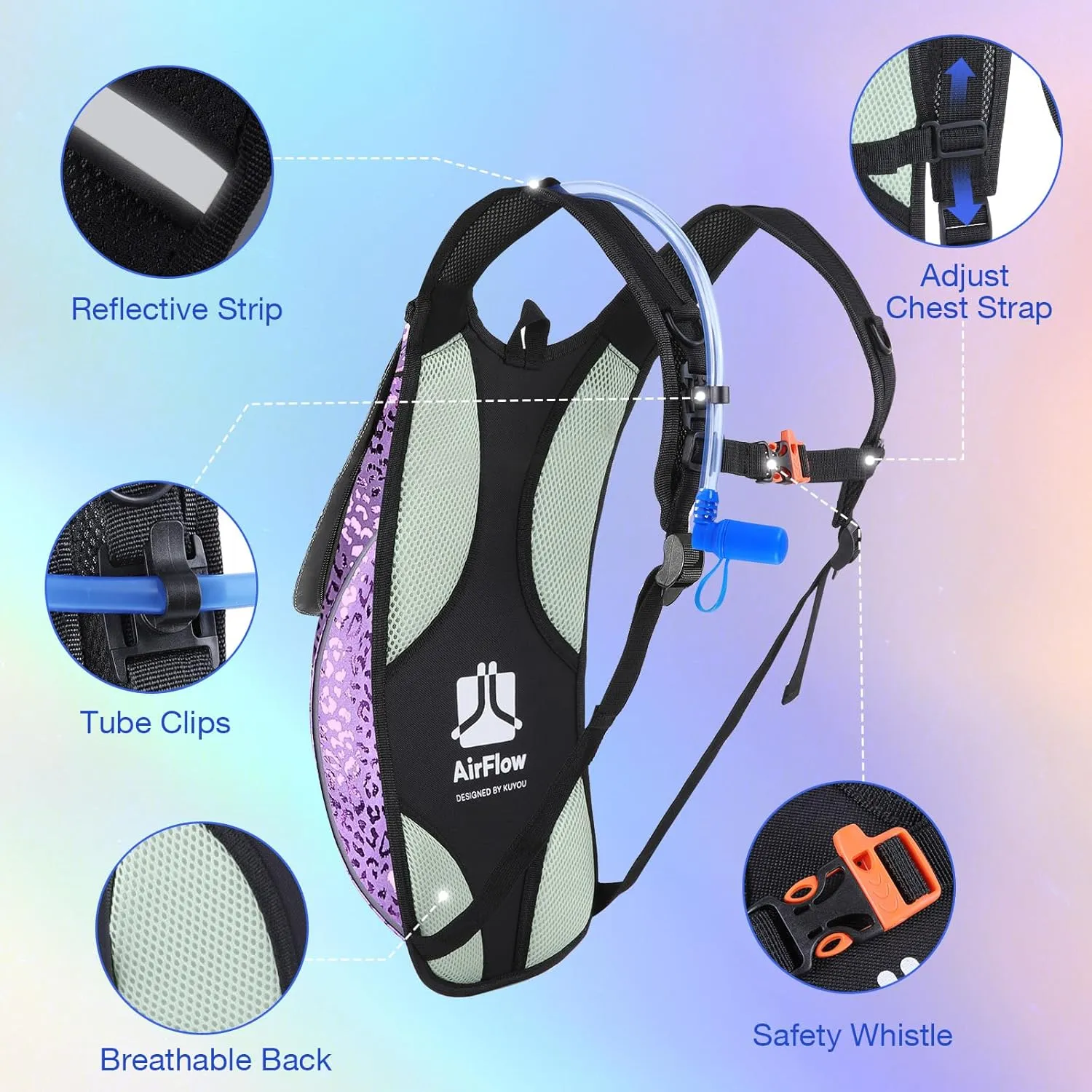 Rave Hydration Pack, Hydration Backpack with 2L Hydration Bladder, Festival Essential Water Backpack for Hiking, Running, Cycling, and Music Festivals
