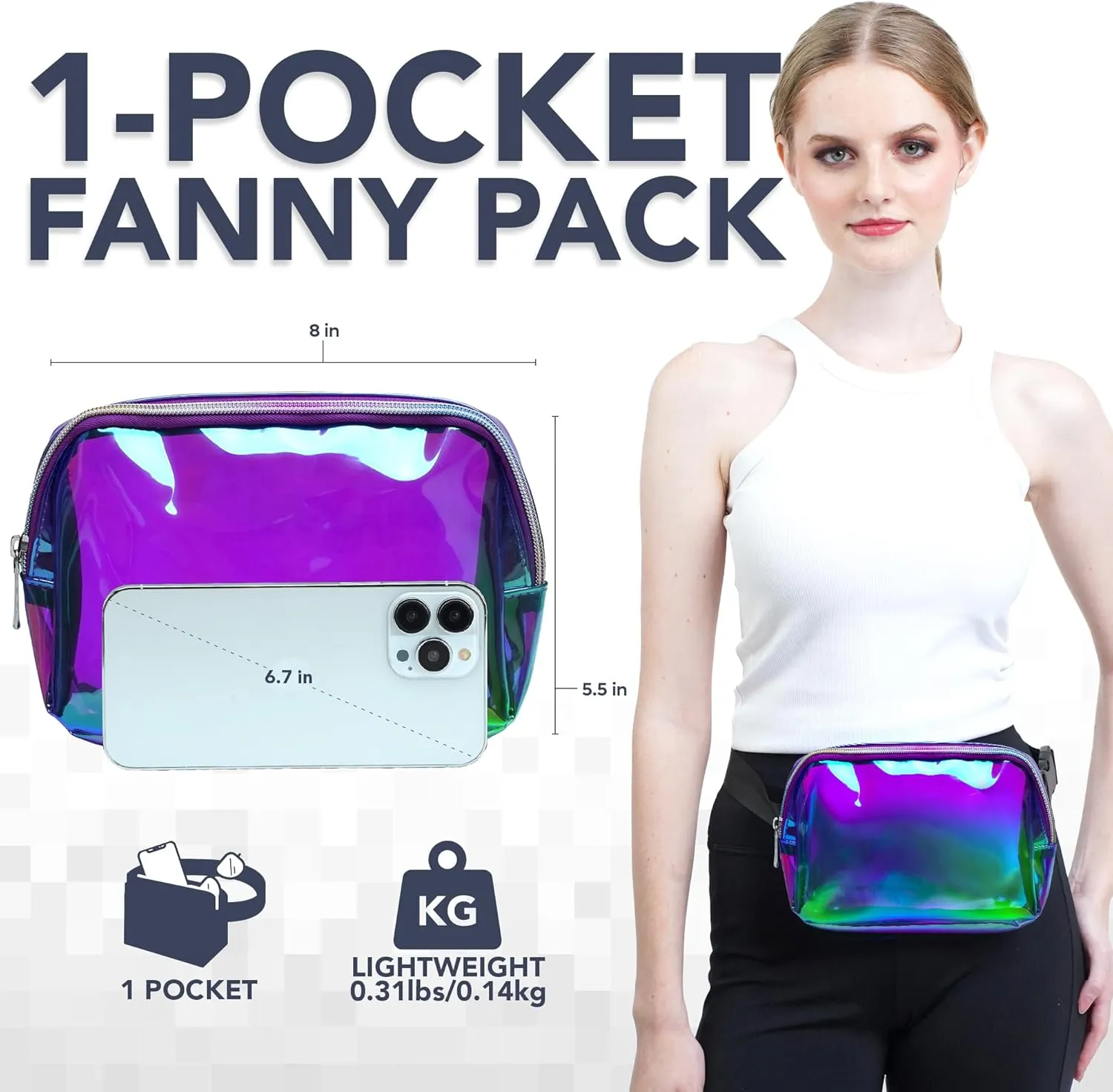 Rave Laser Purple Green Crossbody Belt Bag for Women – Stylish Fanny Pack, Functional and Fashion Waist Packs for Travel, Festivals, and Everyday Use