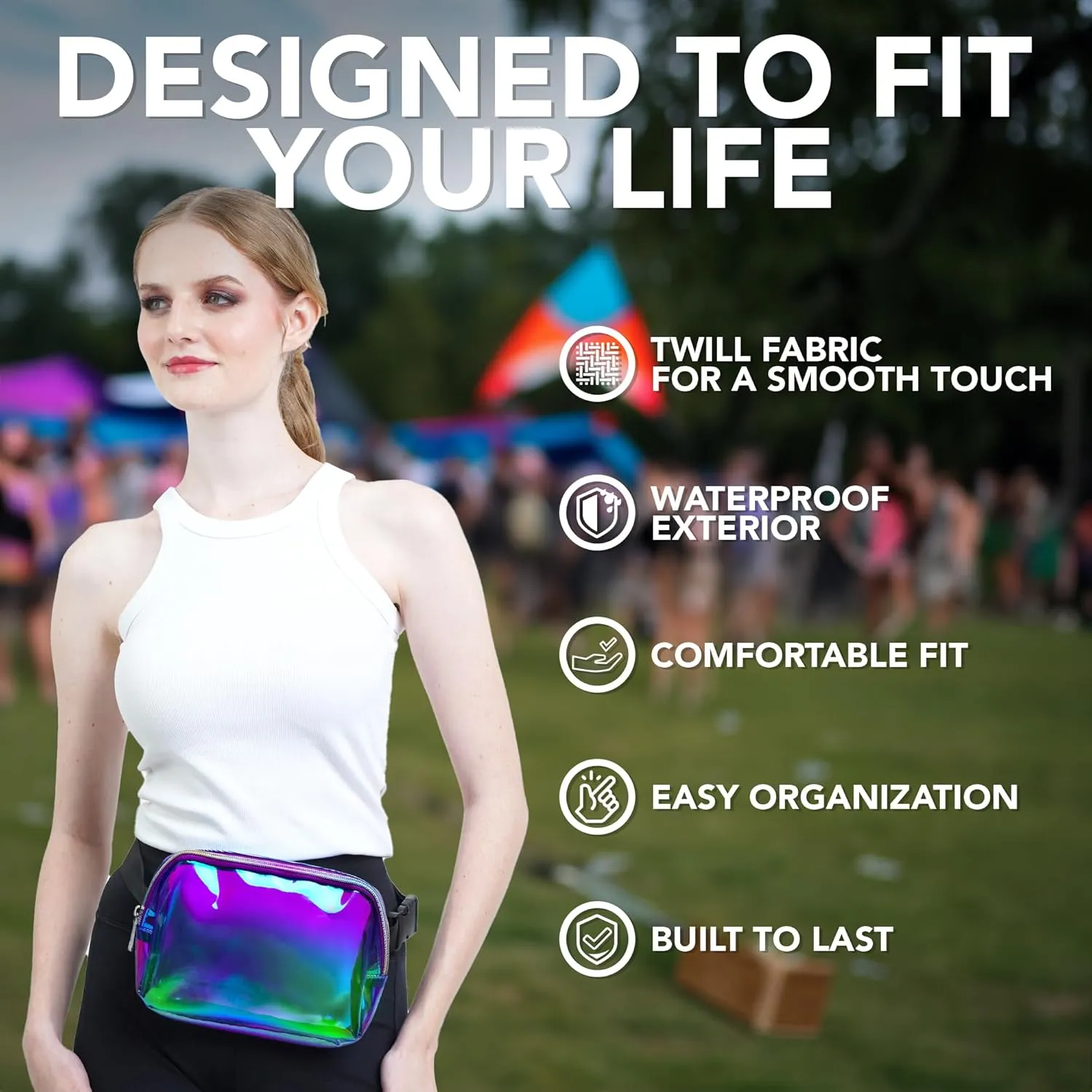 Rave Laser Purple Green Crossbody Belt Bag for Women – Stylish Fanny Pack, Functional and Fashion Waist Packs for Travel, Festivals, and Everyday Use
