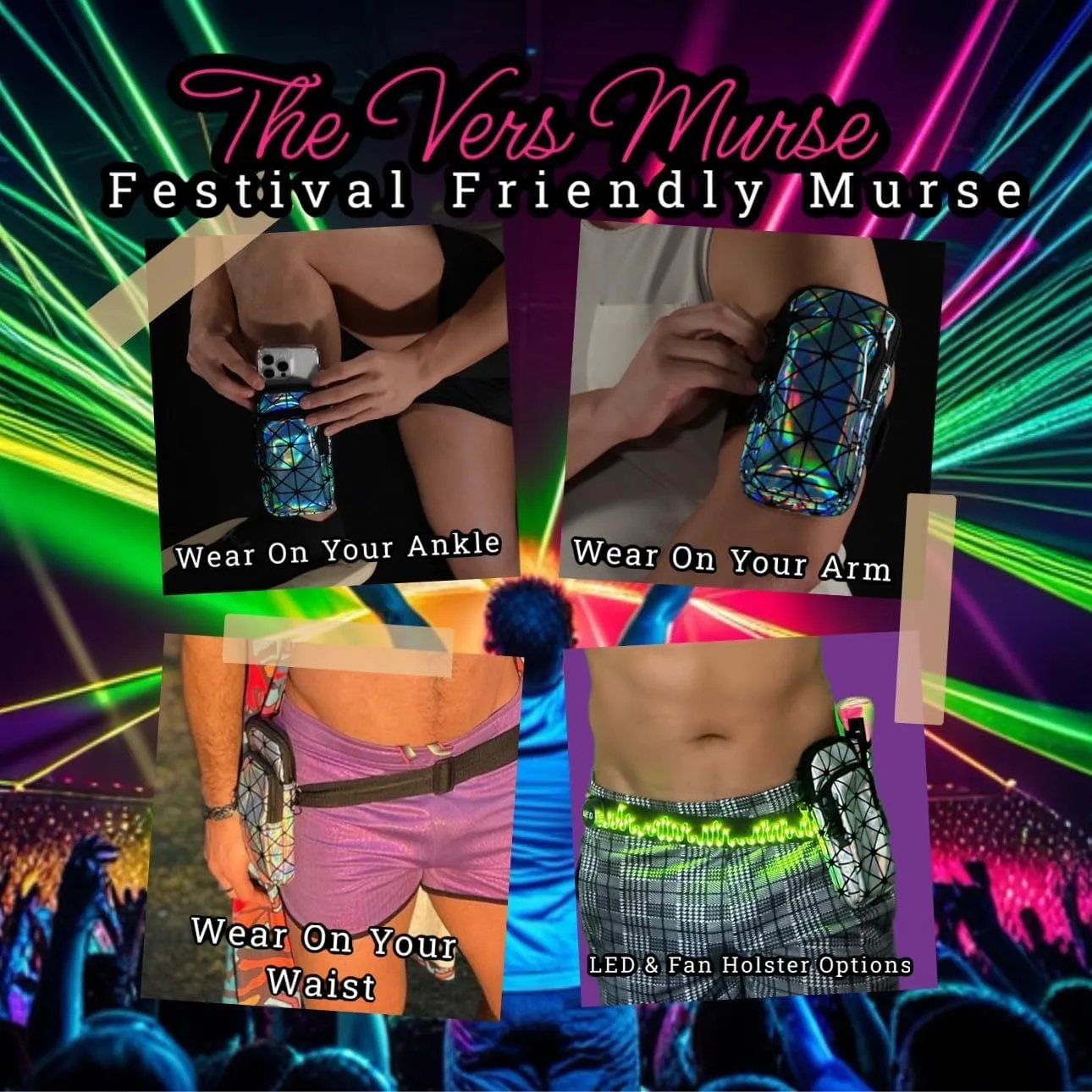 RaveVault Anti-Theft Rave Cell Phone Bag with Locking Zippers, Hidden Pocket – Perfect Phone Pouch for Ravers and Festival Go-ers (BLUE RaveVault Solo)