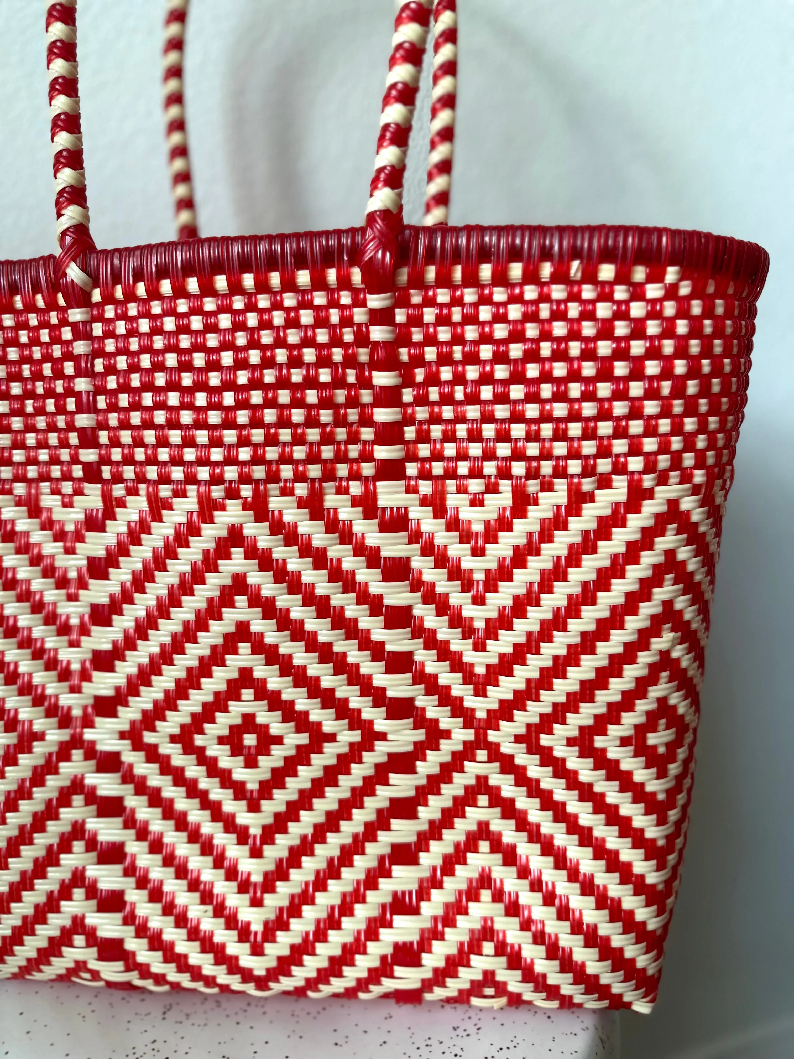 Red and Cream Woven Tote