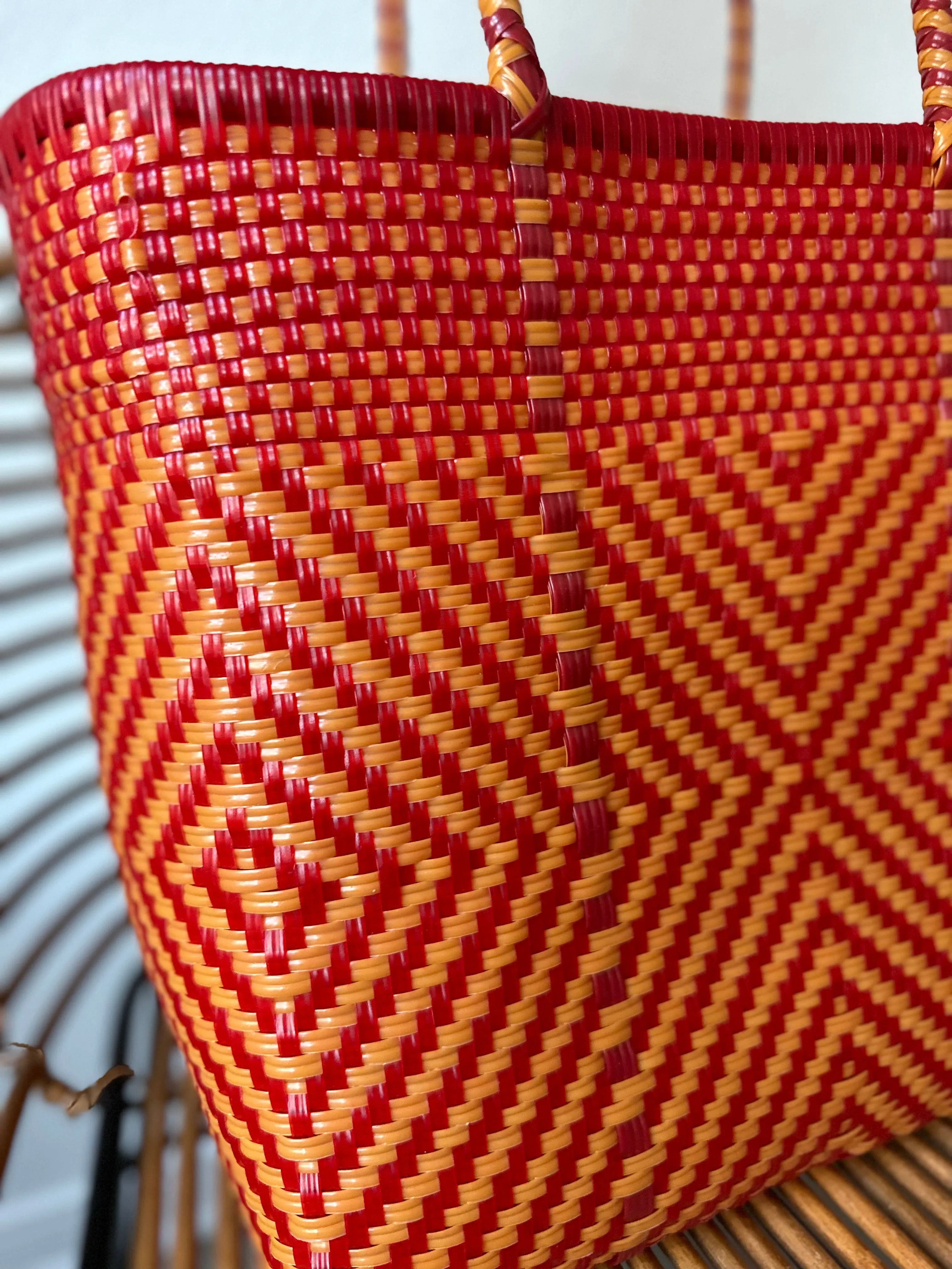 Red and Mustard Yellow Woven Tote