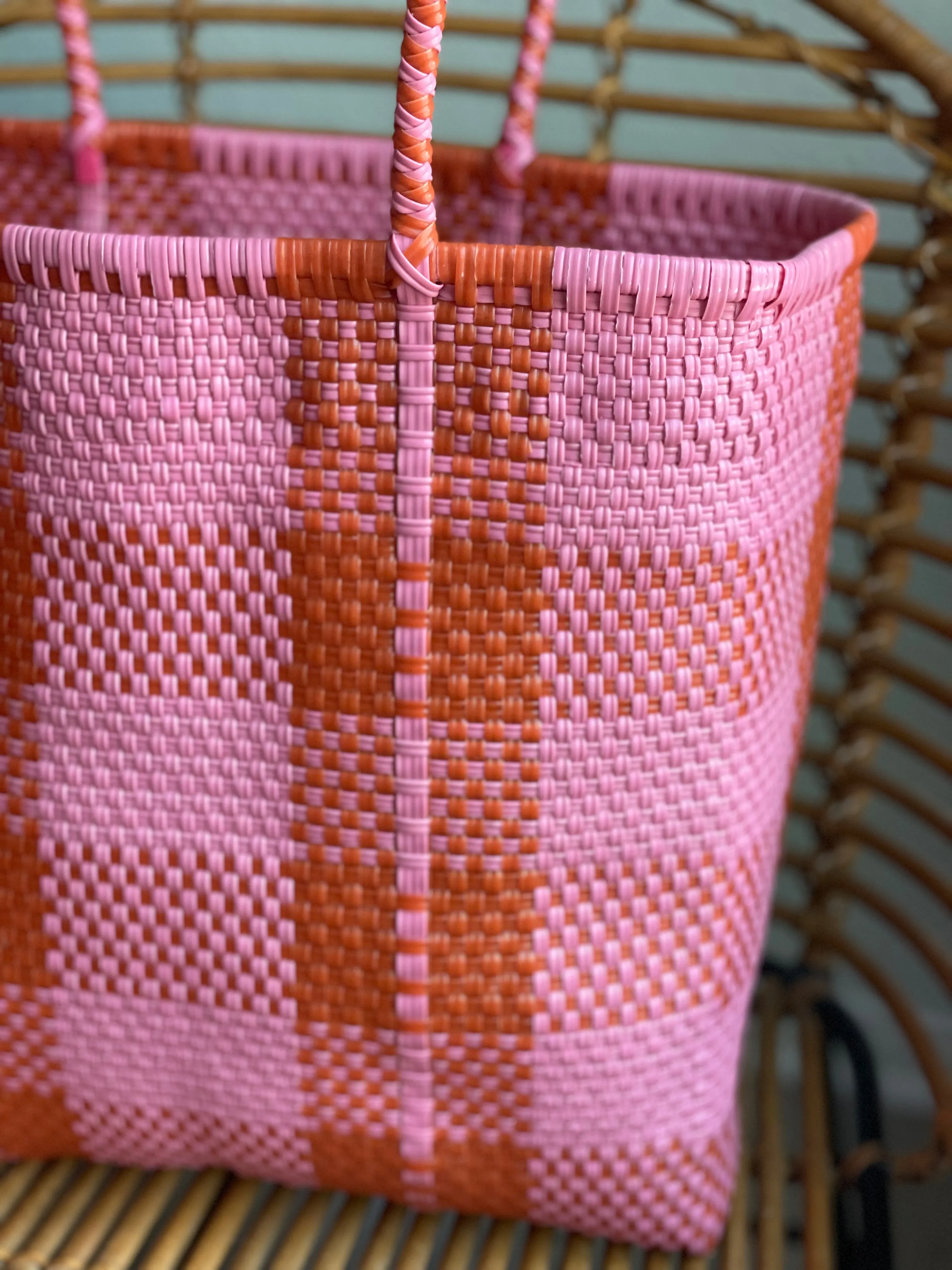 Red and Pink Woven Tote