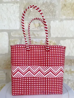 Red and White Woven Tote