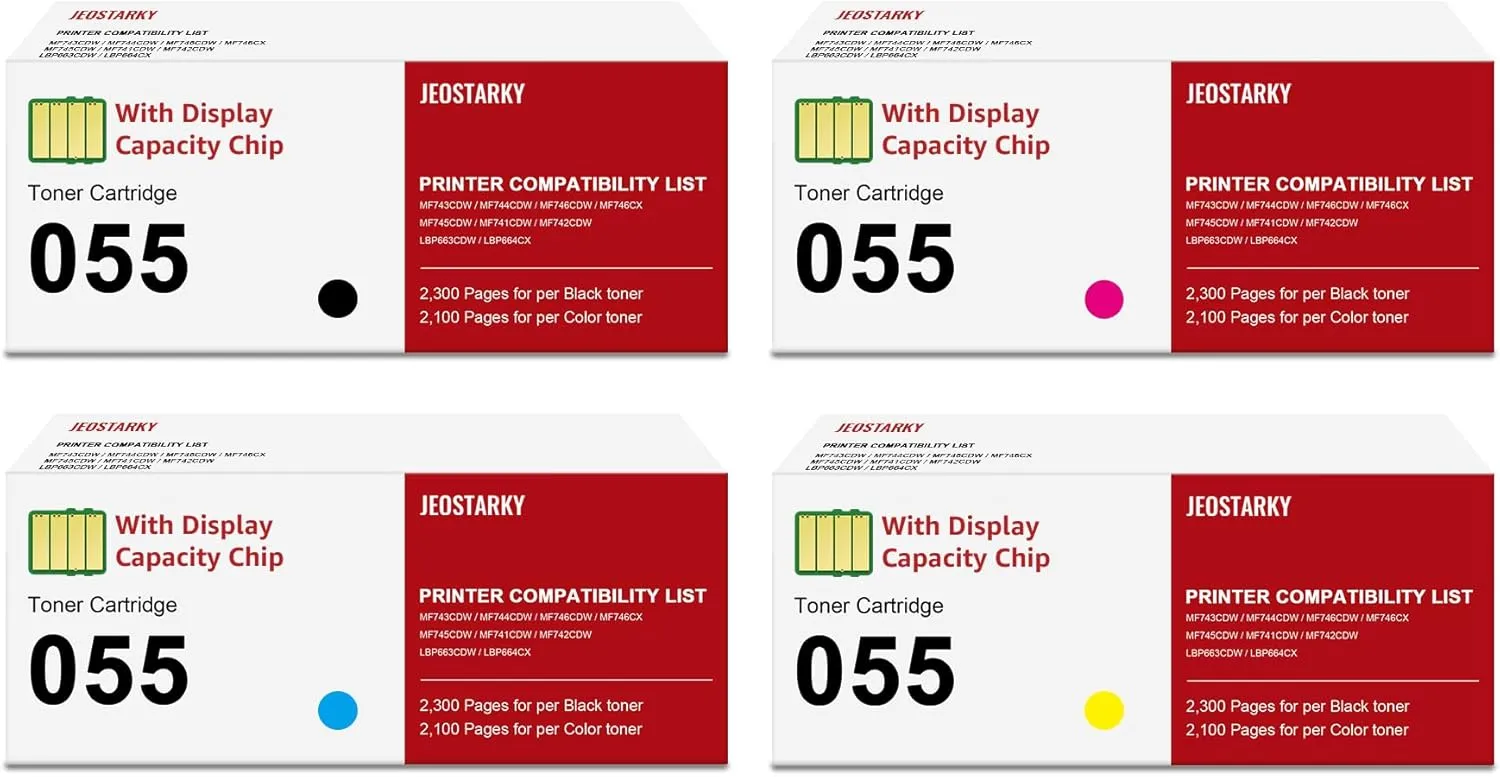 Remanufactured for Canon 055 055H with Display Capacity Chip Replacement for Canon 055 Toner Cartridge Set for Canon Color ImageClass MF743Cdw MF741Cdw MF745Cdw MF746Cdw Printer (4 Pcak)