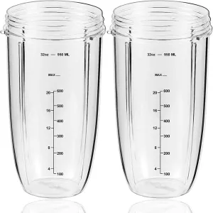 Replacement Parts 32oz Blender Cups (2 Packs) Replacement Blender Cups Compatible with NutriBullet 600w and 900w Blender
