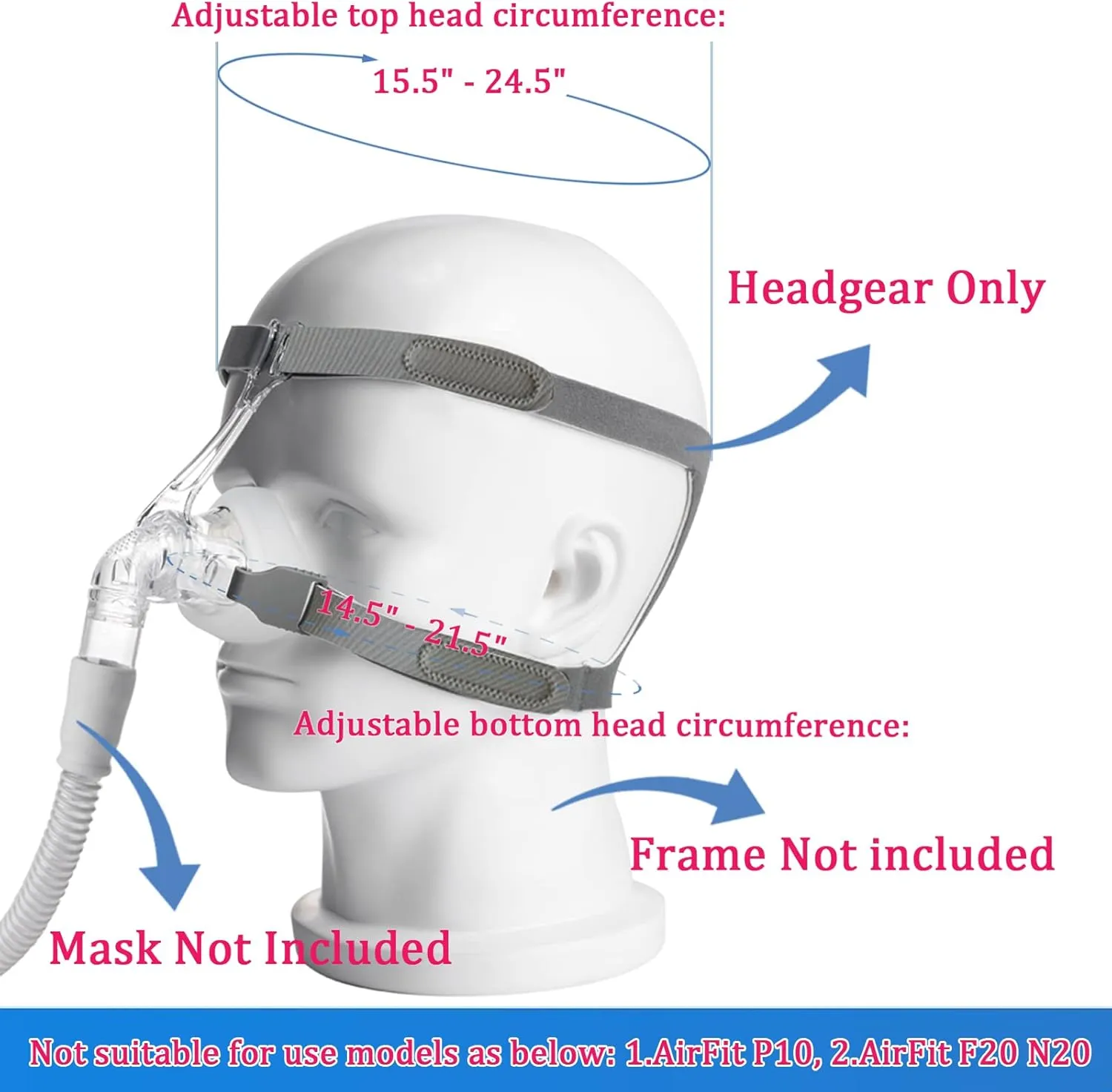 Replacment Headgear Strap for Resmed Air,Philips Respironics Nasal Pillow Universal CPAP Full Face Mask(2 Packs)