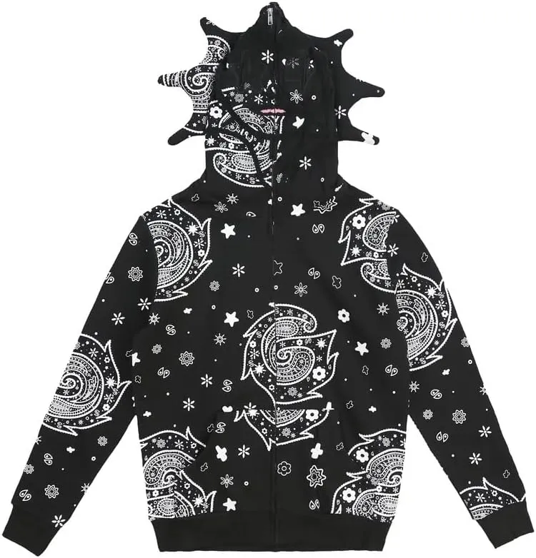 Retro Lazy Style Hoodie for Men Women Fun Multi Angle Full Zip Up Hoodie Oversized Hooded Sweatshirt