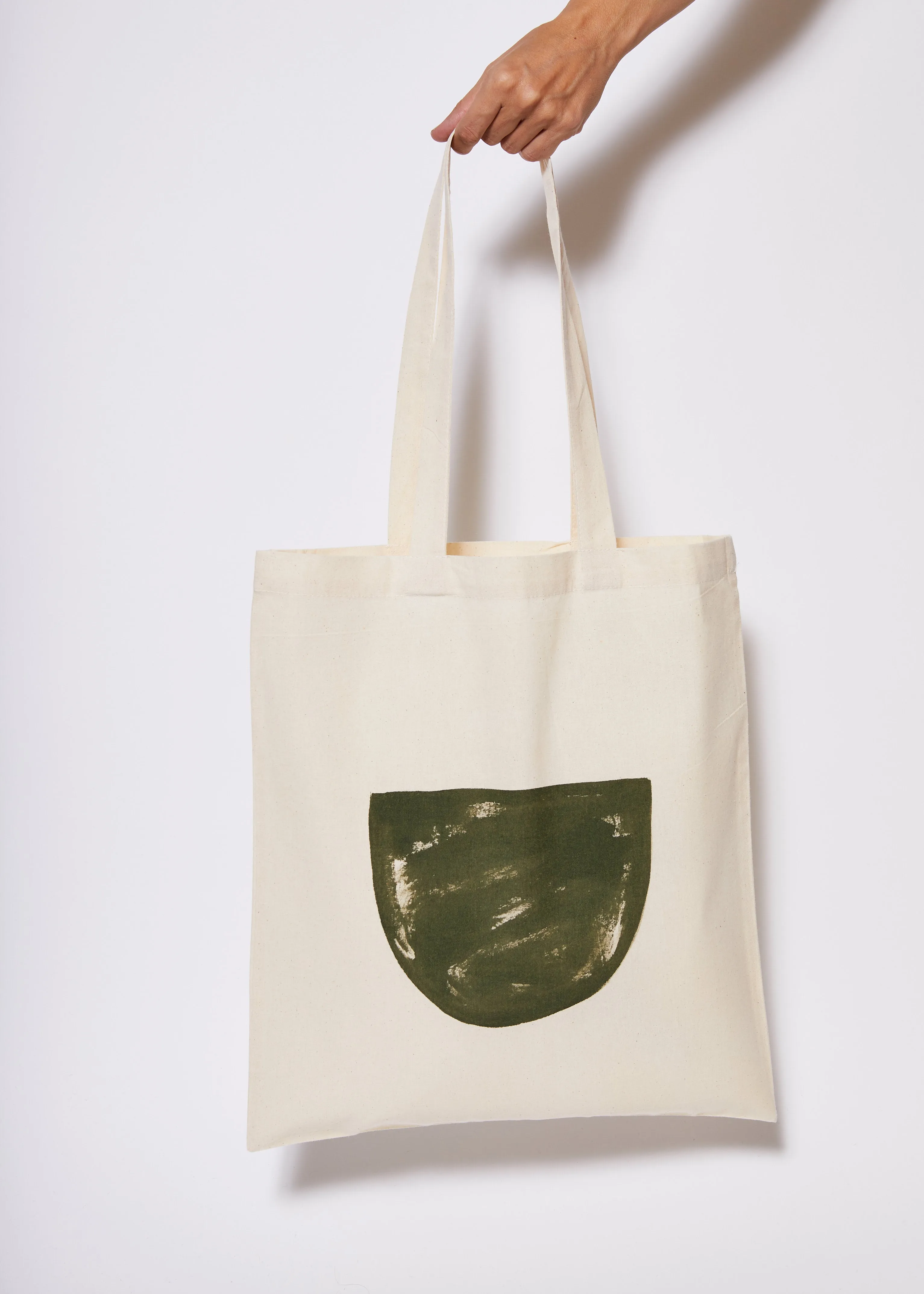 Reusable Calico Tote Bag - Olive half moon