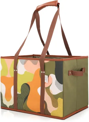 Reusable Grocery Shopping Tote Bags,Large,Heavy Duty Foldable Box Bags for Carts, Long Handles, Reinforced Bottom (MultiColor)
