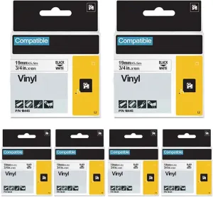 Rhino 4200 5000 5200 6000 18445 3/4" Label Tape Replacement for Dymo 18445 Vinyl Rhino Industrial Permanent Labels Tapes Black on White for Industrial Label Maker, 19mm x 5.5m, 6-Pack