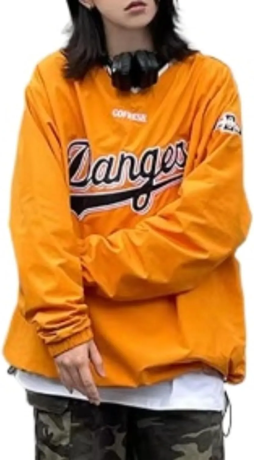RICHTRUE Parachute Pullover Windbreaker Long Sleeve Jersey Shirt Y2k Oversized Shirts Grunge Rapper Streetwear 2000s Vintage
