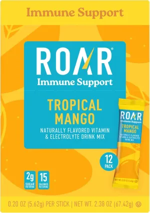 ROAR Immune Support Powder - Hydration Packets with Zinc and Elderberry - Electrolytes Powder - No GMOs, Gluten Free - Tropical Mango - 12 pc