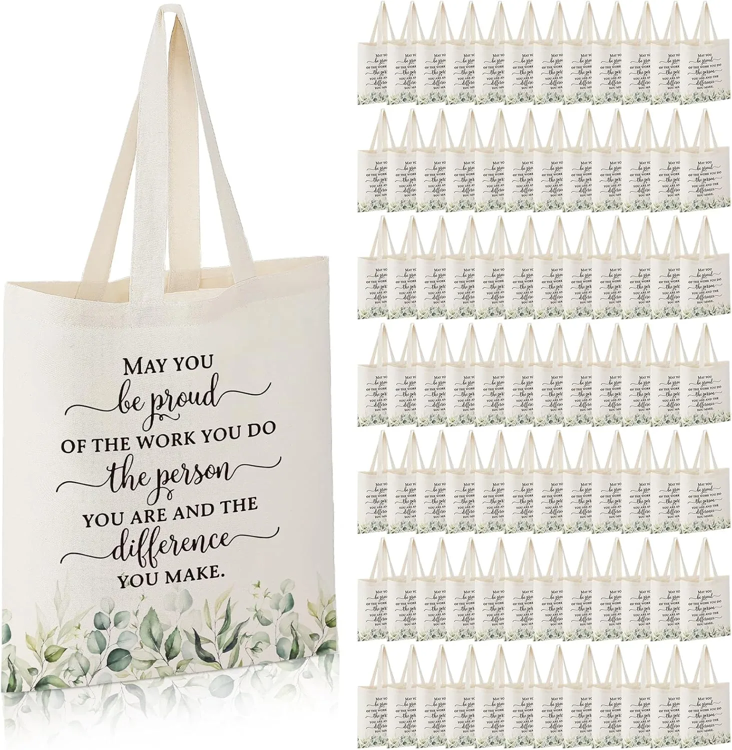 Roowest 60 Pcs Graduation Totes Bulk Canvas Tote Bags with Inspirational Quote Reusable Cotton Bags for High School College(May You Be Proud)