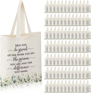 Roowest 60 Pcs Graduation Totes Bulk Canvas Tote Bags with Inspirational Quote Reusable Cotton Bags for High School College(May You Be Proud)