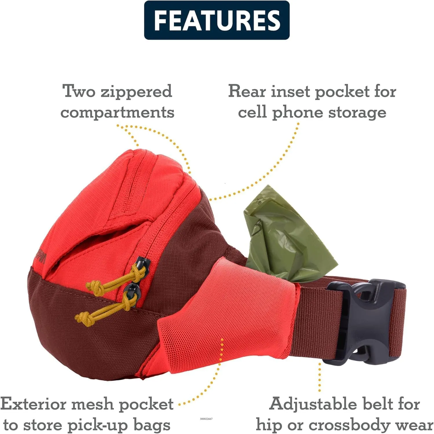 Ruffwear, Home Trail Hip Pack, Waist-Worn Gear Bag for Hiking & Camping with Dogs, Red Sumac