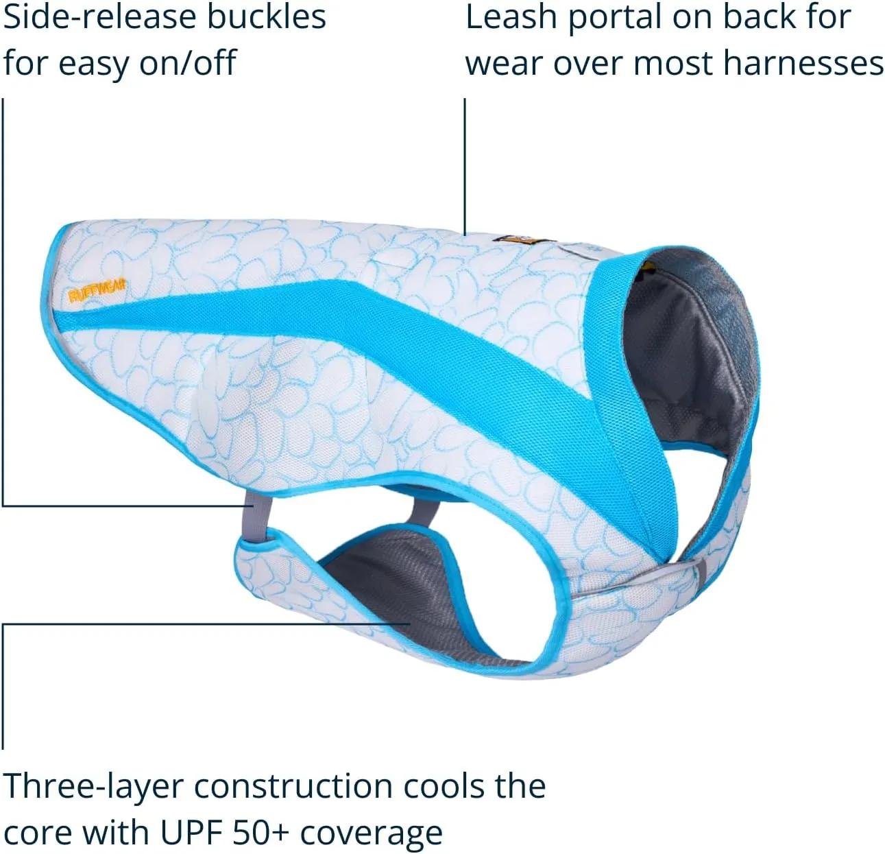 Ruffwear, Swamp Cooler Dog Vest, Evaporative Cooling for Hot Weather, Compatible with Most Harnesses, Biolumin Blue, Medium