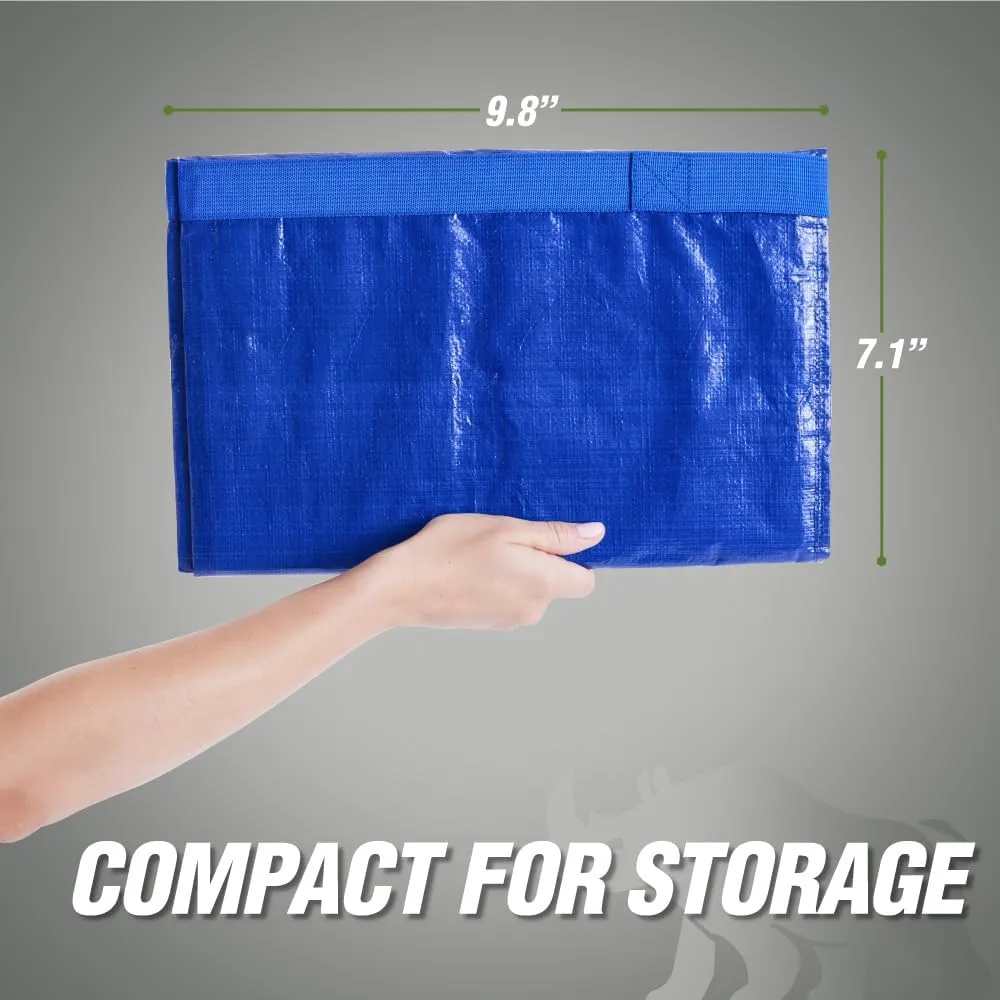 RUGGED RHINO Heavy Duty Extra Large Moving Bags, 6 Pack 50lb Capacity Tote, Durable Water and Puncture Resistant Winter Clothes Storage Totes for Moving, Strong Carry Handles and Zippers, Translucent