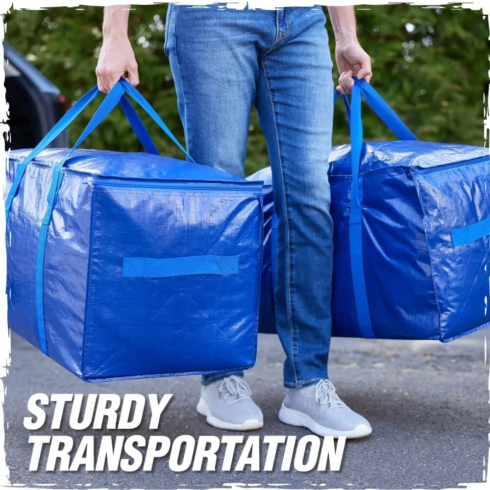 RUGGED RHINO Heavy Duty Extra Large Moving Bags, 6 Pack 50lb Capacity Tote, Durable Water and Puncture Resistant Winter Clothes Storage Totes for Moving, Strong Carry Handles and Zippers, Translucent