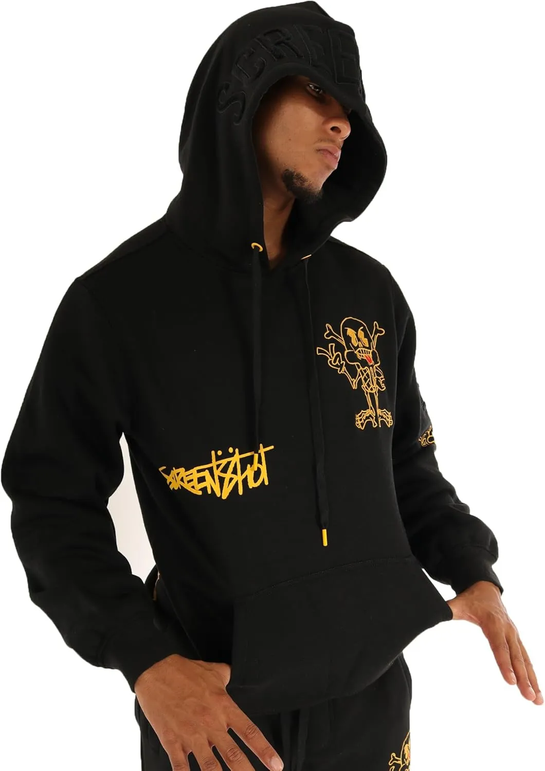 SCREENSHOT FLEECE HOODIE 3202 Mens Urban Streetwear Graffiti Embroidery Patch Fleece Pullover Hoodie Sweatshirt Top