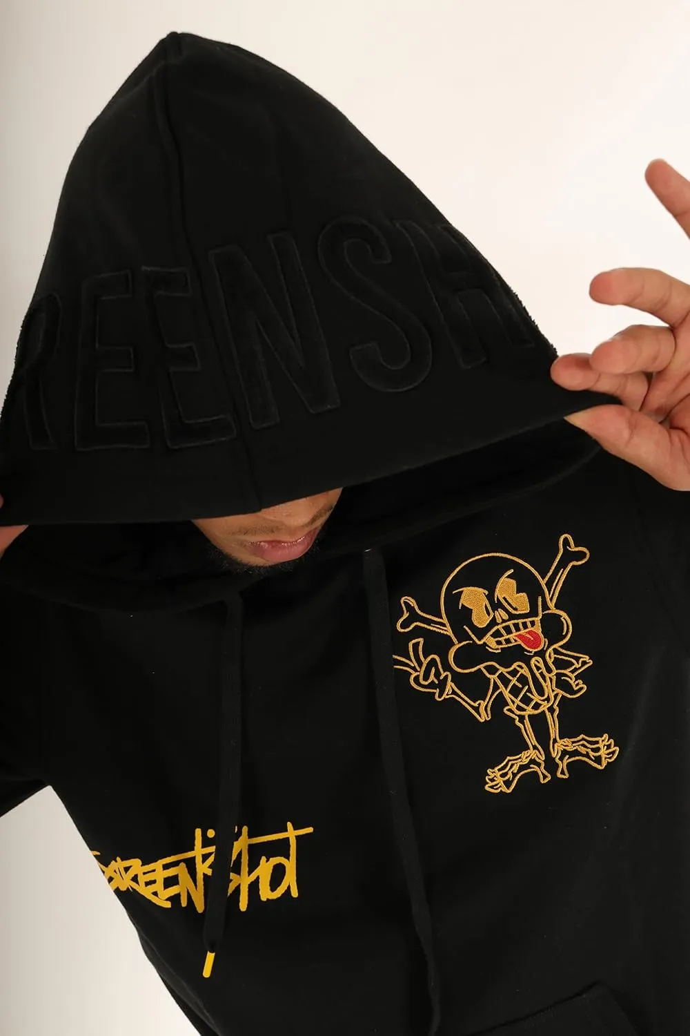 SCREENSHOT FLEECE HOODIE 3202 Mens Urban Streetwear Graffiti Embroidery Patch Fleece Pullover Hoodie Sweatshirt Top