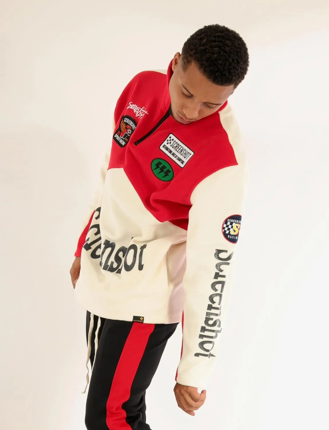 SCREENSHOT FLEECE HOODIE 3202 Mens Urban Streetwear Graffiti Embroidery Patch Fleece Pullover Hoodie Sweatshirt Top