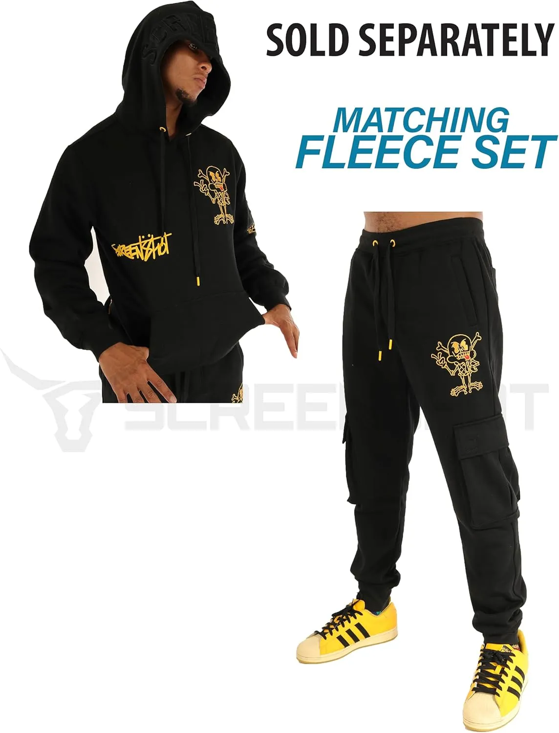 SCREENSHOT FLEECE HOODIE 3202 Mens Urban Streetwear Graffiti Embroidery Patch Fleece Pullover Hoodie Sweatshirt Top
