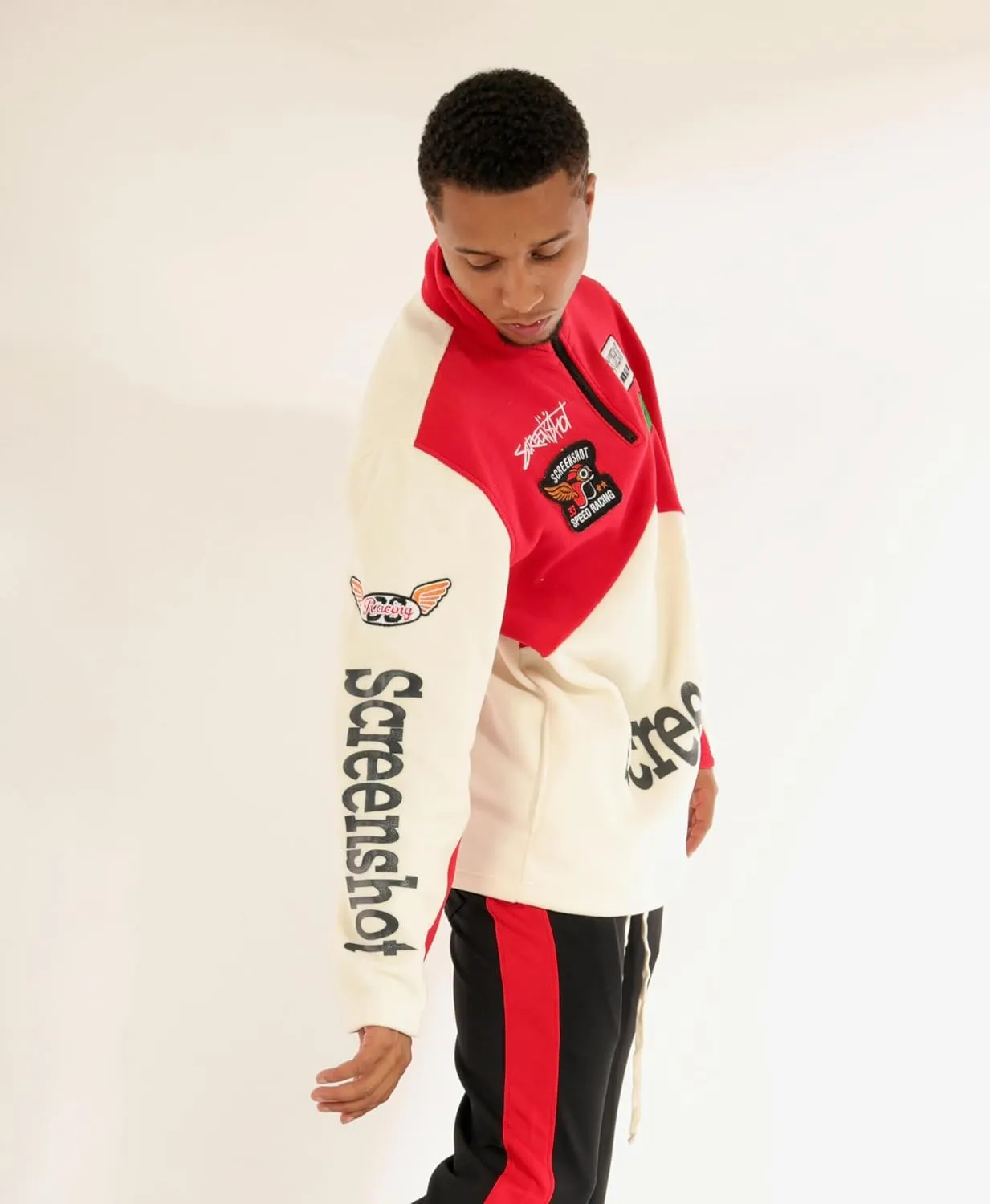 SCREENSHOT FLEECE HOODIE 3202 Mens Urban Streetwear Graffiti Embroidery Patch Fleece Pullover Hoodie Sweatshirt Top