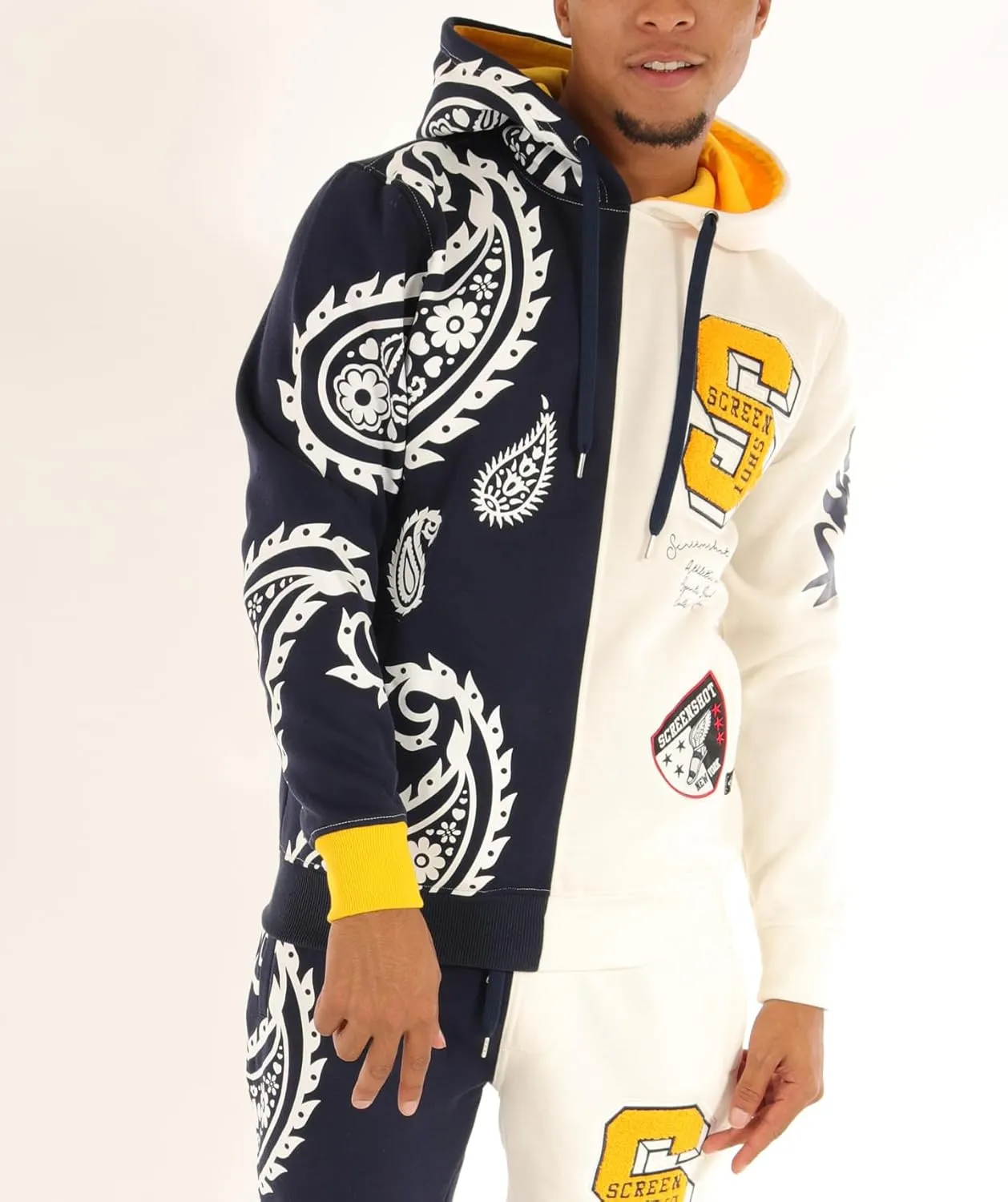 SCREENSHOT FLEECE HOODIE 3202 Mens Urban Streetwear Graffiti Embroidery Patch Fleece Pullover Hoodie Sweatshirt Top