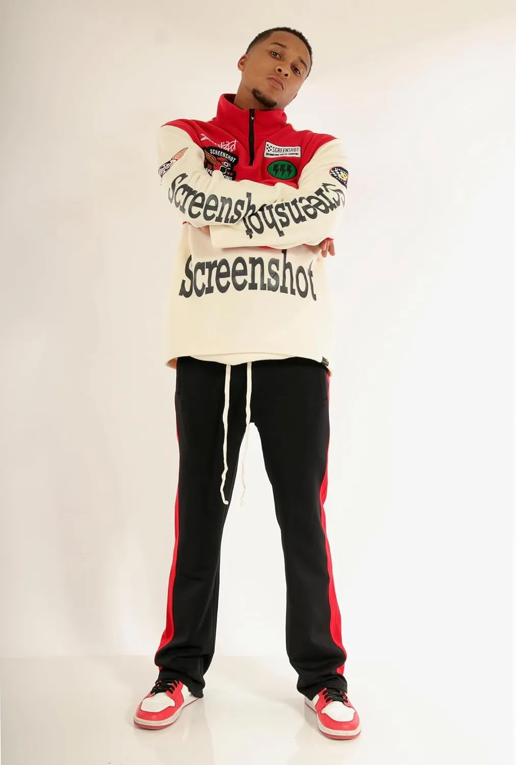 SCREENSHOT FLEECE HOODIE 3202 Mens Urban Streetwear Graffiti Embroidery Patch Fleece Pullover Hoodie Sweatshirt Top